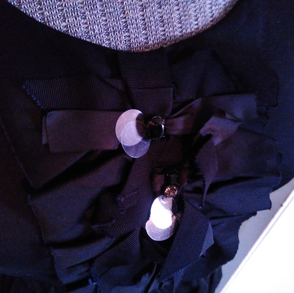 J. CREW Black Dress with Navy Blue Ribbon sequins and Rhinestones - Picture 3 of 7